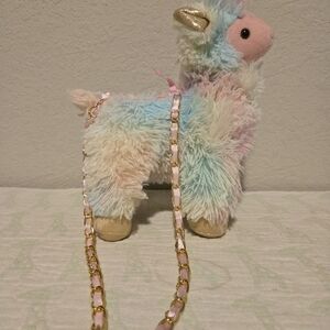 Toby & Company Tie-Dye Pastel Llama Plush Purse.